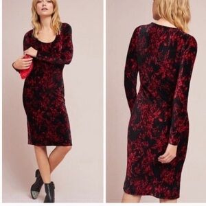 Anthropologie Black and Red Patterned Midi Dress